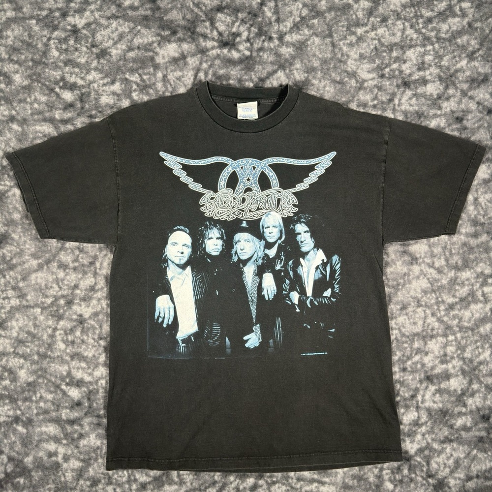 1997 Aerosmith Nine Lives World Tour TShirt Mens XL Black Band Vintage Optima